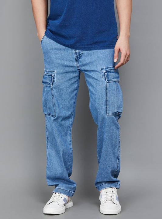 Durable Men’s Washed Cargo Jeans for Casual and Daily Outfits