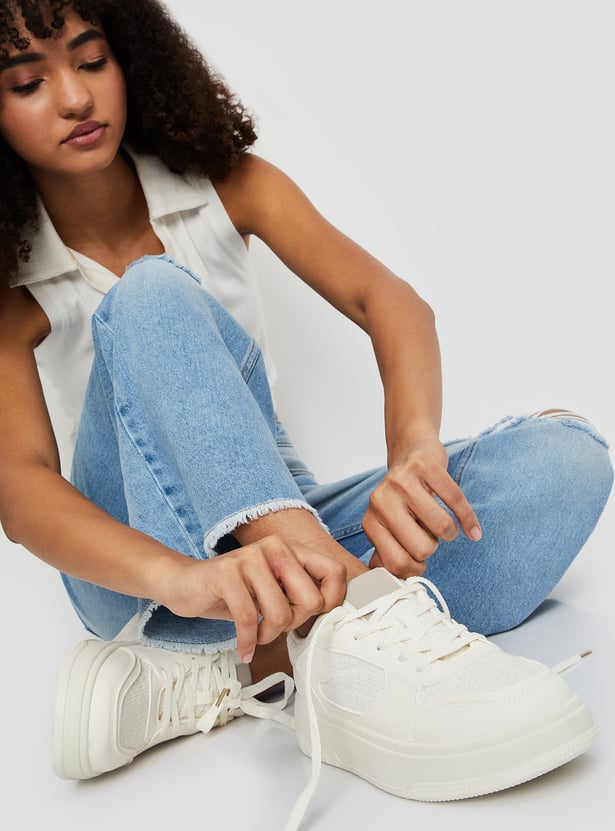 Comfortable Women Panelled Sneakers with Durable Sole for All Day Wear