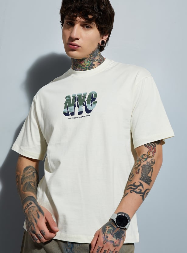 Men Green Chip Dale Printed Round Neck Oversized Fit T-Shirt