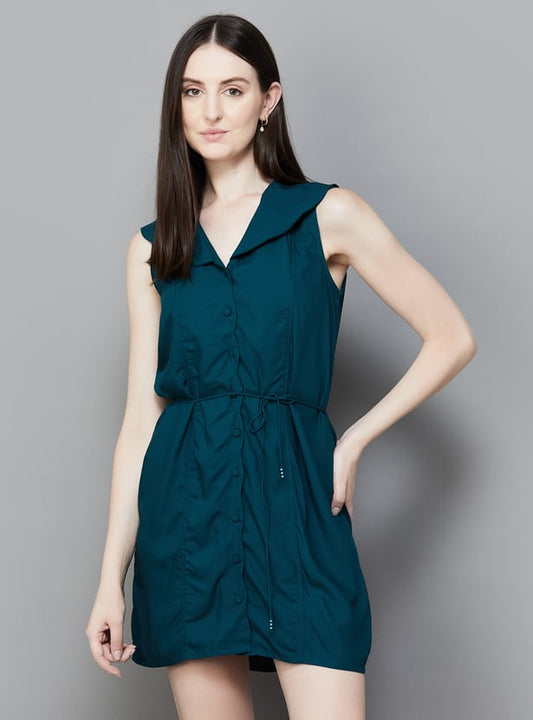 Fashionable Solid Mini Dress with Tie-Up Waist Women’s Perfect Outfit for Parties