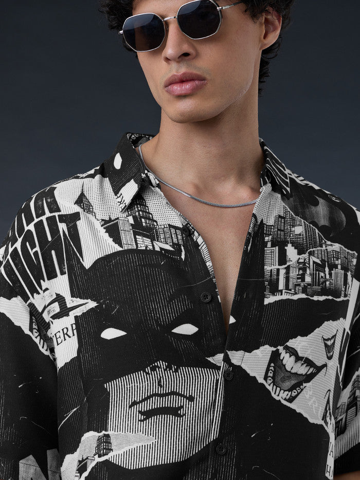 Wayne Industries Oversized Graphic Printed Casual Shirt for Men Comfortable Everyday Look