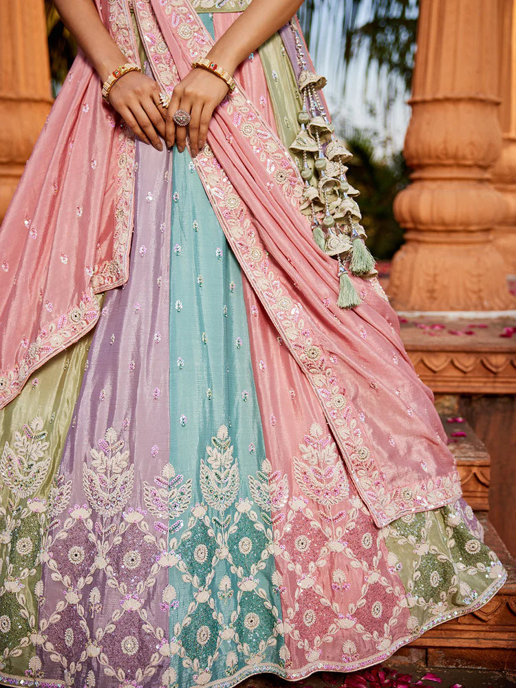 Contemporary Chinnon Fabric Lehenga Choli & Dupatta Semi-Stitched Set with Sequins Detailing for Elegant Party and Bridal Outfits