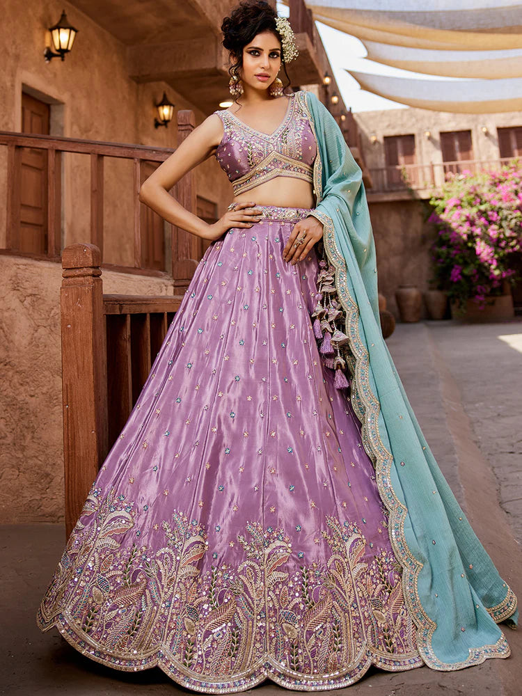 Trendy Satin Silk Lehenga Choli & Dupatta with Intricate Sequins Embroidery for Weddings