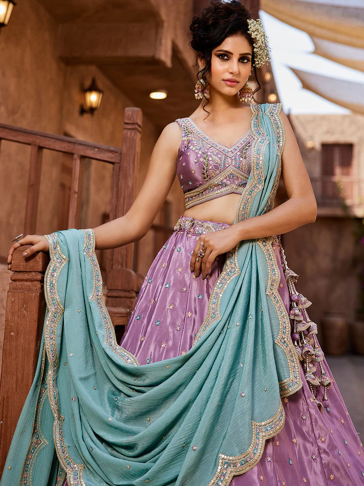 Trendy Satin Silk Lehenga Choli & Dupatta with Intricate Sequins Embroidery for Weddings
