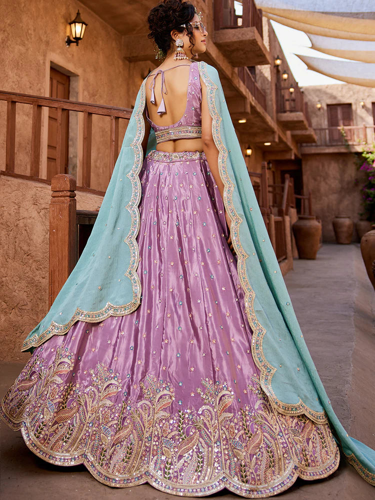 Trendy Satin Silk Lehenga Choli & Dupatta with Intricate Sequins Embroidery for Weddings