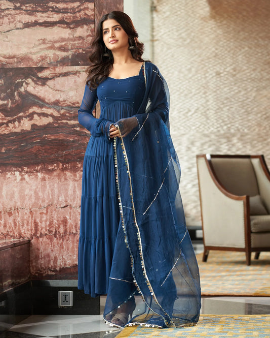 Stunning Aradhna Blue Georgette Suit Set with Intricate Embroidery for Special Occasions