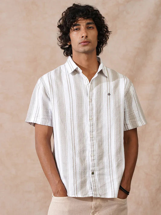 Men’s Textured Stripes Comfort Fit Cotton Shirt for Semi Formal and Casual Wear