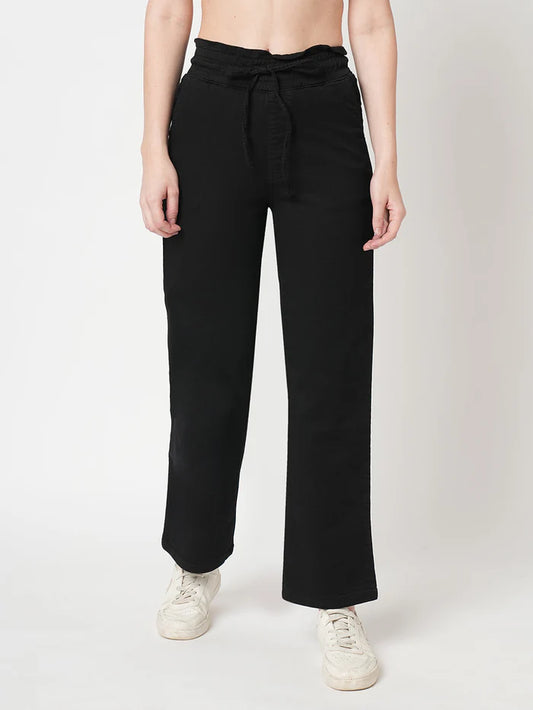 Women Black High Rise Joggers with Comfortable Fit Perfect for Casual and Lounge Wear