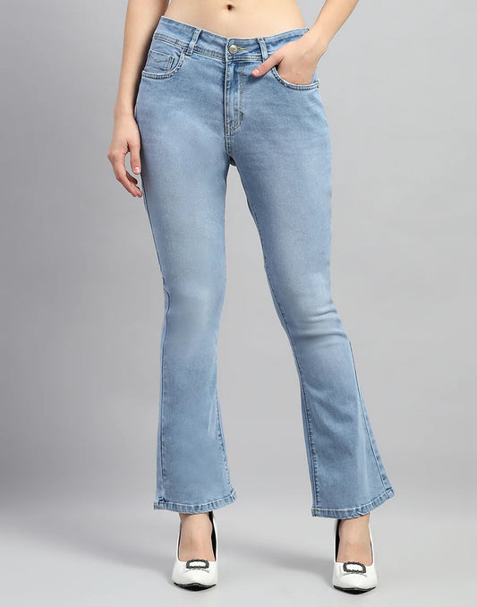 Classic Women Light Blue Light Wash Boot Cut Denim Jeans Perfect for Work and Weekend Wear