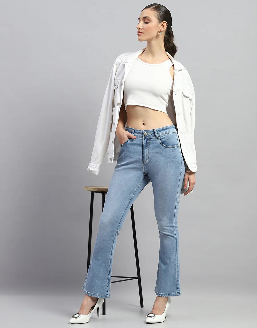 Classic Women Light Blue Light Wash Boot Cut Denim Jeans Perfect for Work and Weekend Wear
