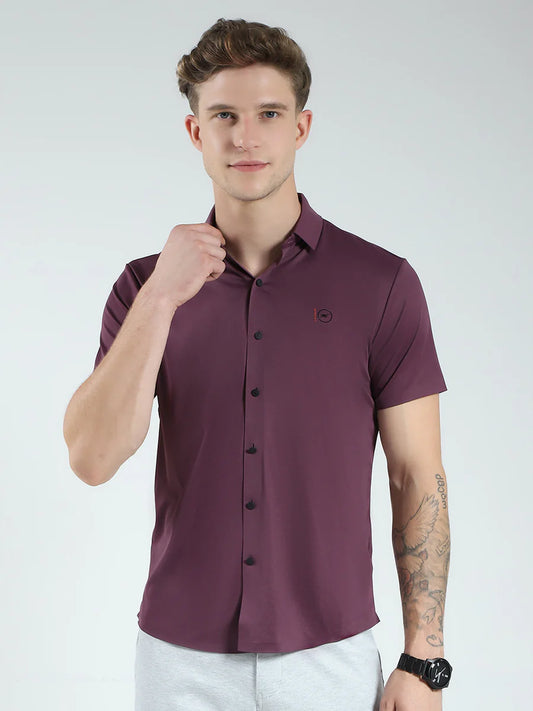 Luxury Inspired Maroon Solid Collar Half Sleeve Shirt for Men with Contemporary Styling