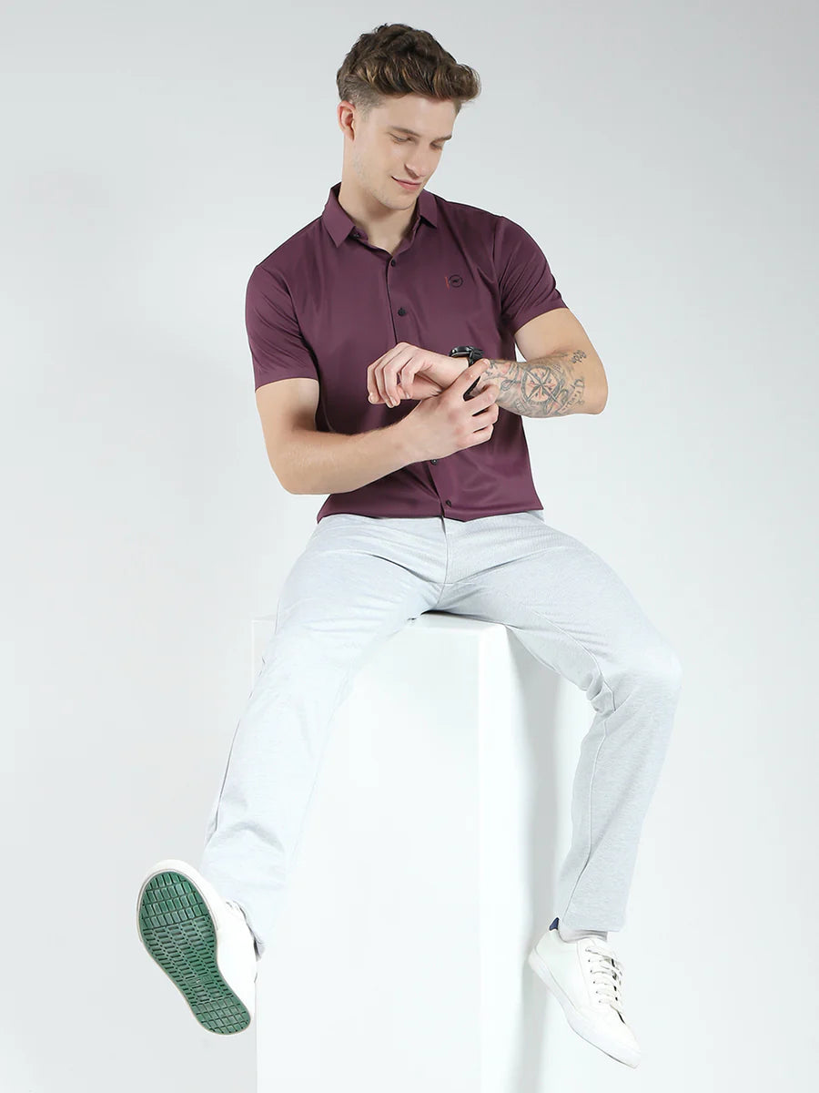 Luxury Inspired Maroon Solid Collar Half Sleeve Shirt for Men with Contemporary Styling