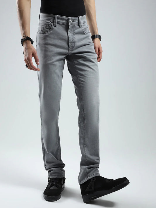 Urban Inspired Grey Solid Narrow Fit Jeans for Men with Contemporary Street Style Appeal