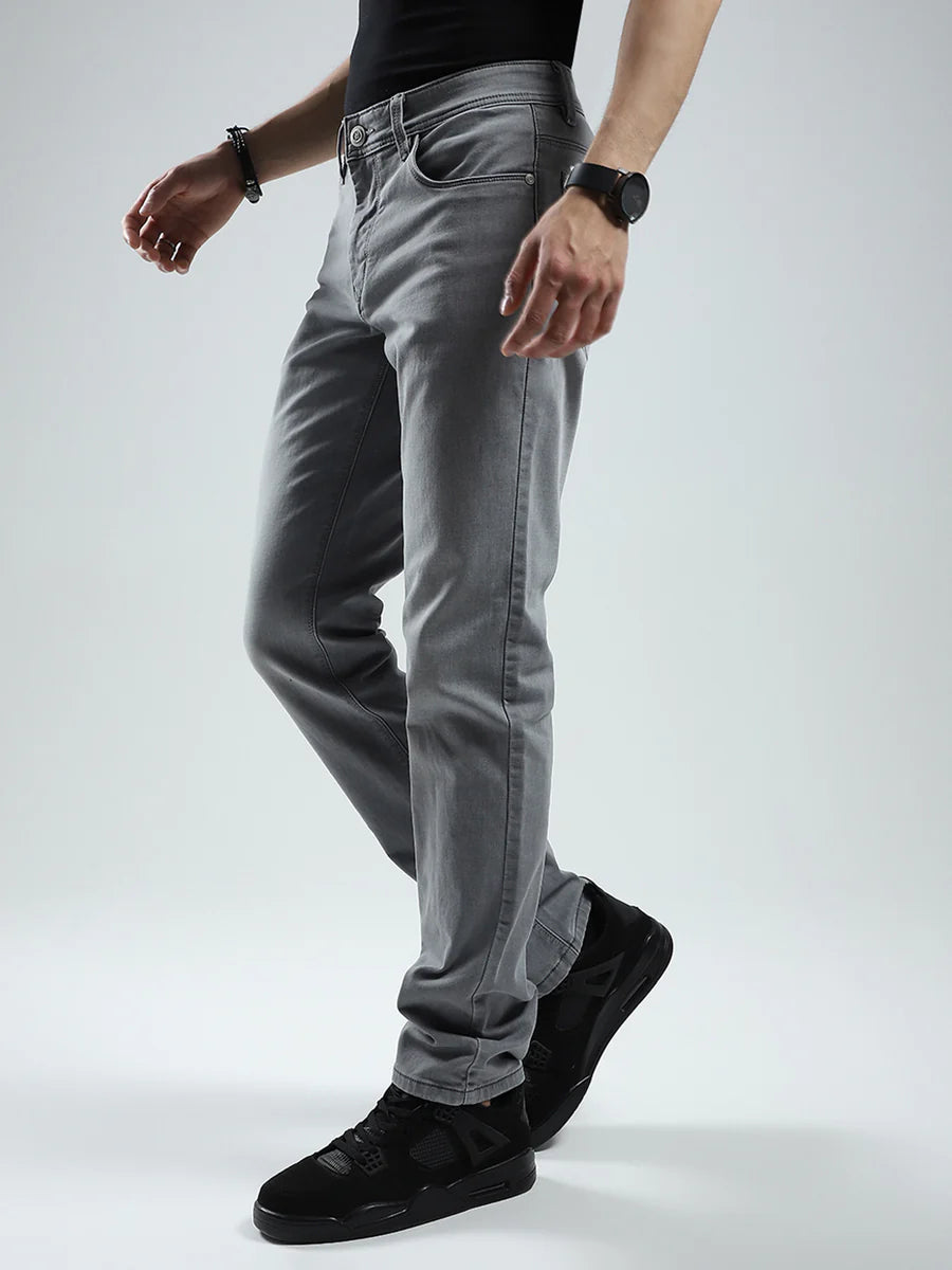Urban Inspired Grey Solid Narrow Fit Jeans for Men with Contemporary Street Style Appeal