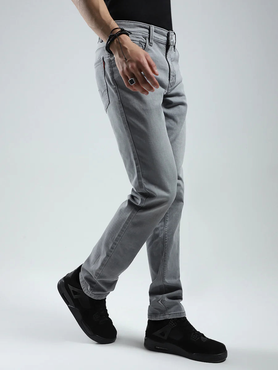 Urban Inspired Grey Solid Narrow Fit Jeans for Men with Contemporary Street Style Appeal