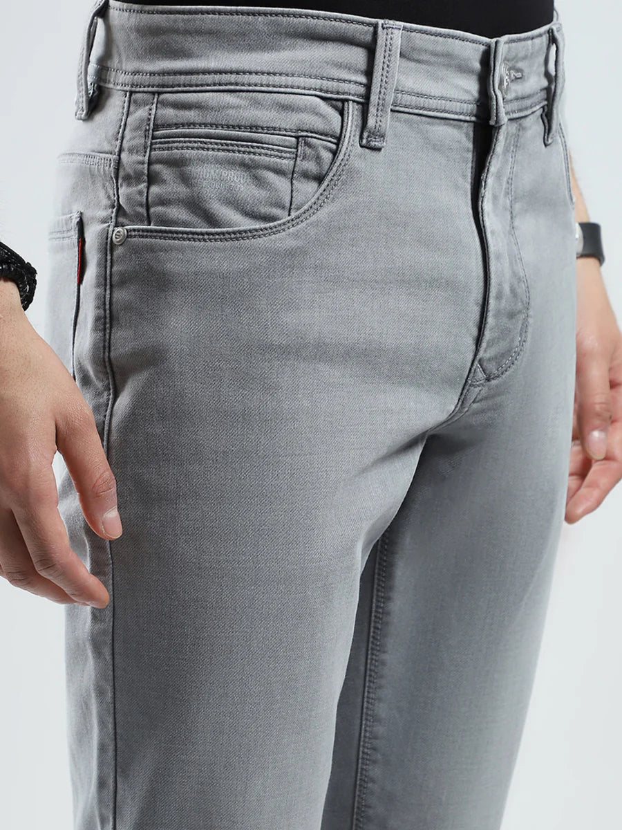 Urban Inspired Grey Solid Narrow Fit Jeans for Men with Contemporary Street Style Appeal