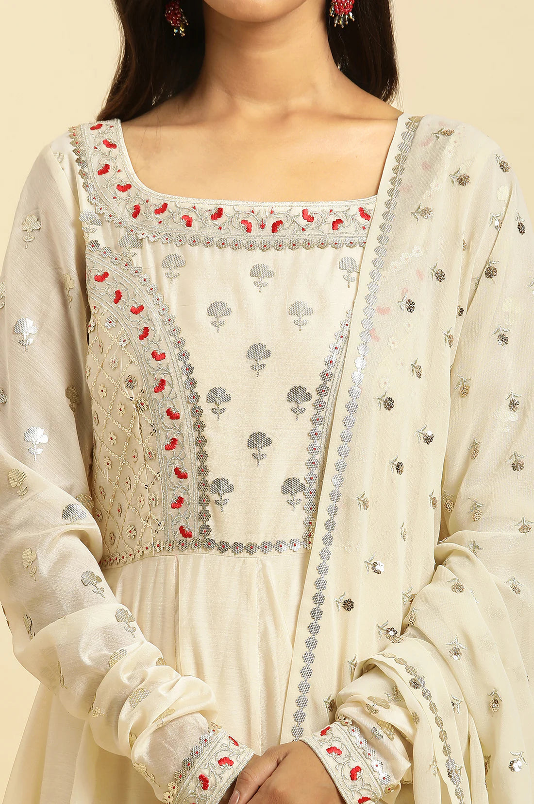 Regal Chanderi Anarkali Flared Kurta with Premium Embroidered Georgette Dupatta Bridal Set