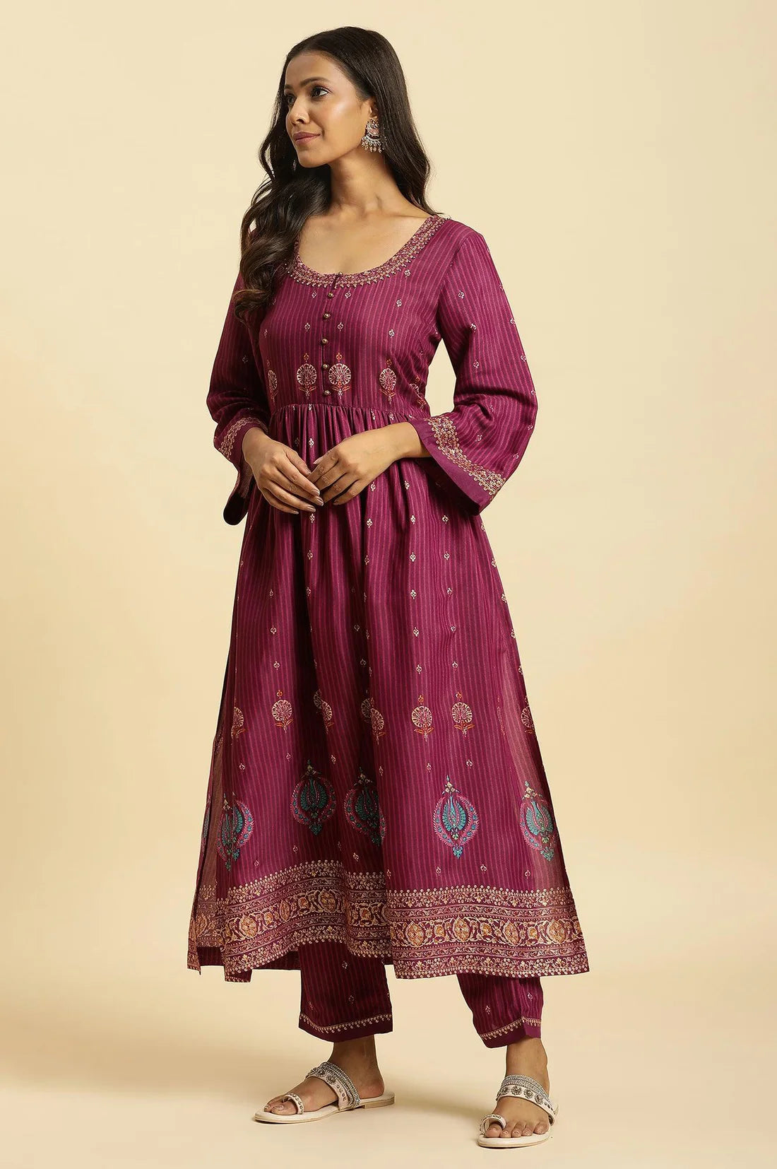 Casual and Party Wear Women’s Purple Embellished Kurta Set with Pants and Matching Dupatta for Daily Wear