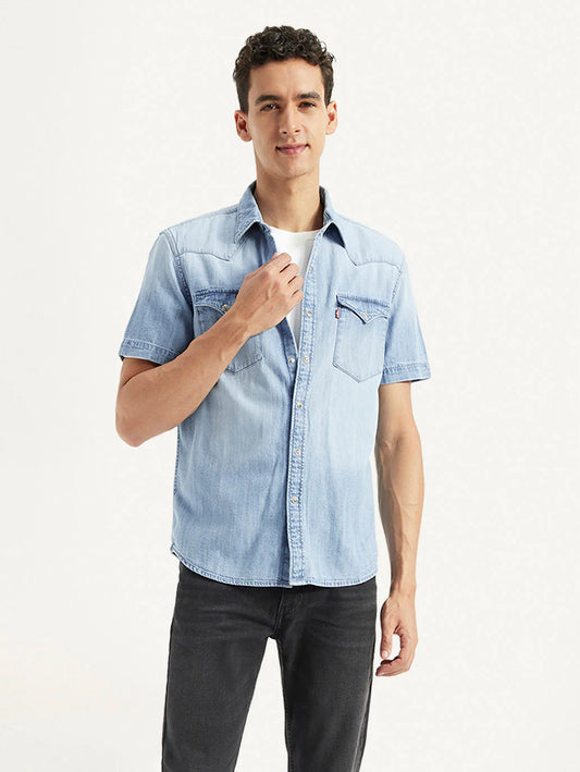 Classic Men’s Solid Slim Fit Denim Shirt with Modern Tailored Silhouette