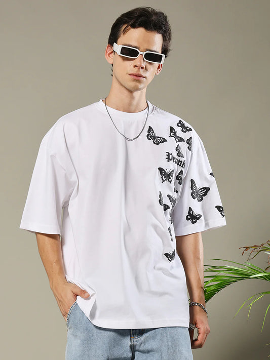 Contemporary Men’s Butterfly Puff Printed Oversized T-Shirt Comfortable Daily Wear