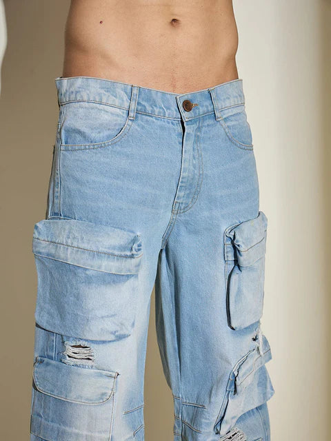 Everyday Wear Men’s Ice Wash Distressed Super Baggy Denim Jeans