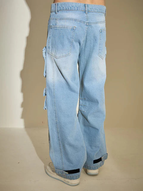 Everyday Wear Men’s Ice Wash Distressed Super Baggy Denim Jeans