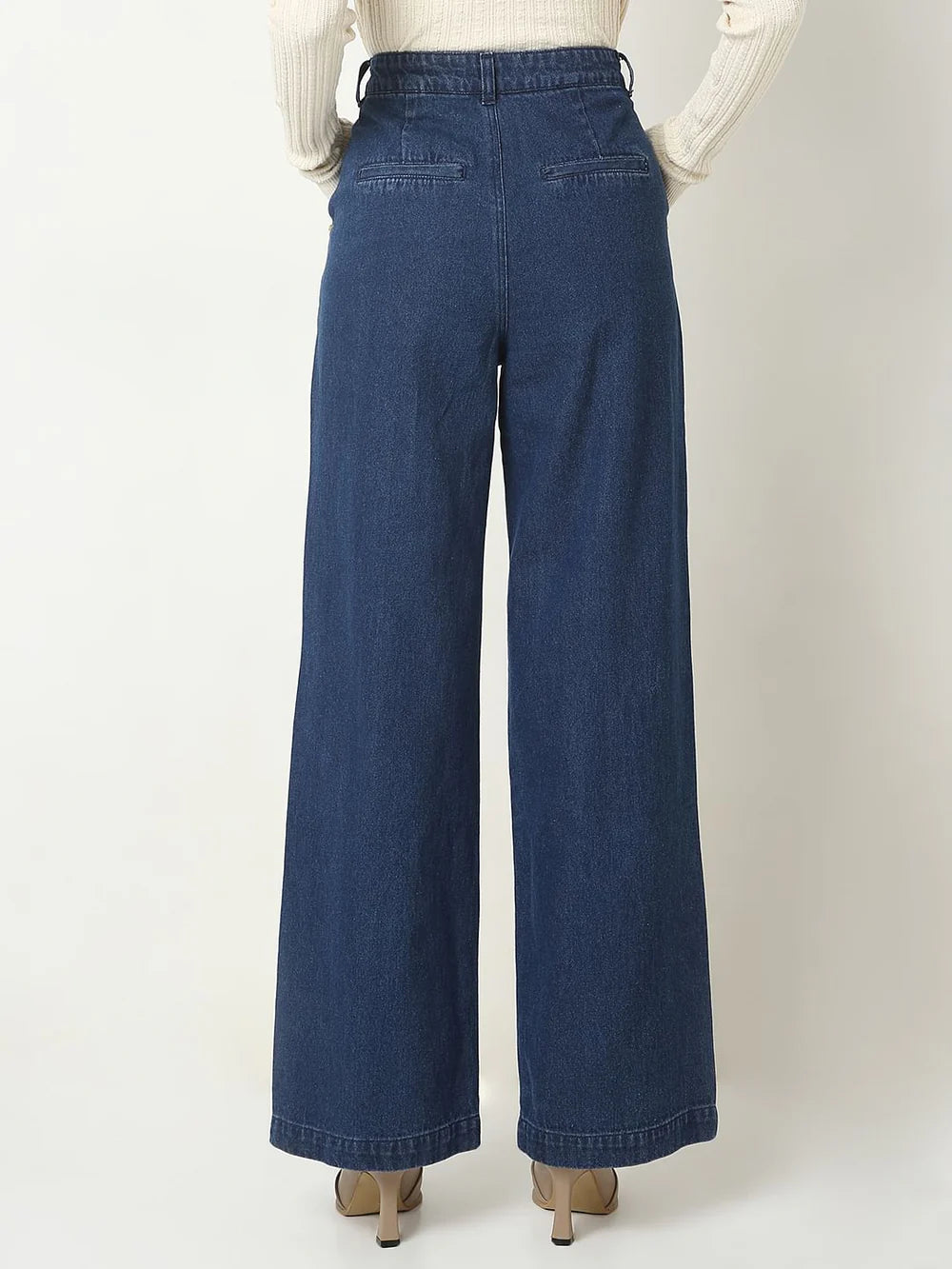 Relaxed Women Dark Blue High Rise Wide Leg Denim Jeans Ideal for All Day Comfort