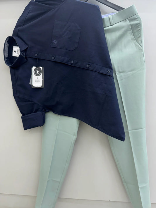 Comfortable Men Oxford Cotton Shirt with Soft Fabric Formal Pant Set Perfect for Long Office Hours and Smart Dressing