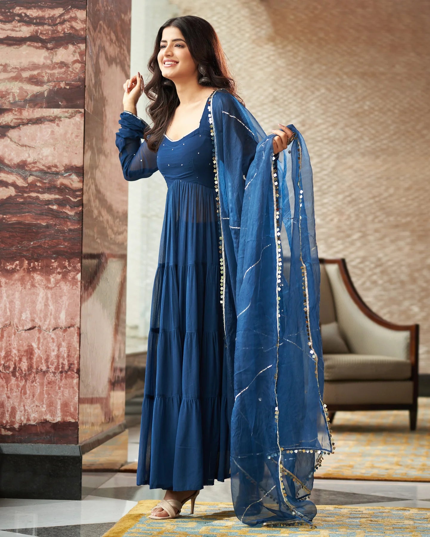 Stunning Aradhna Blue Georgette Suit Set with Intricate Embroidery for Special Occasions