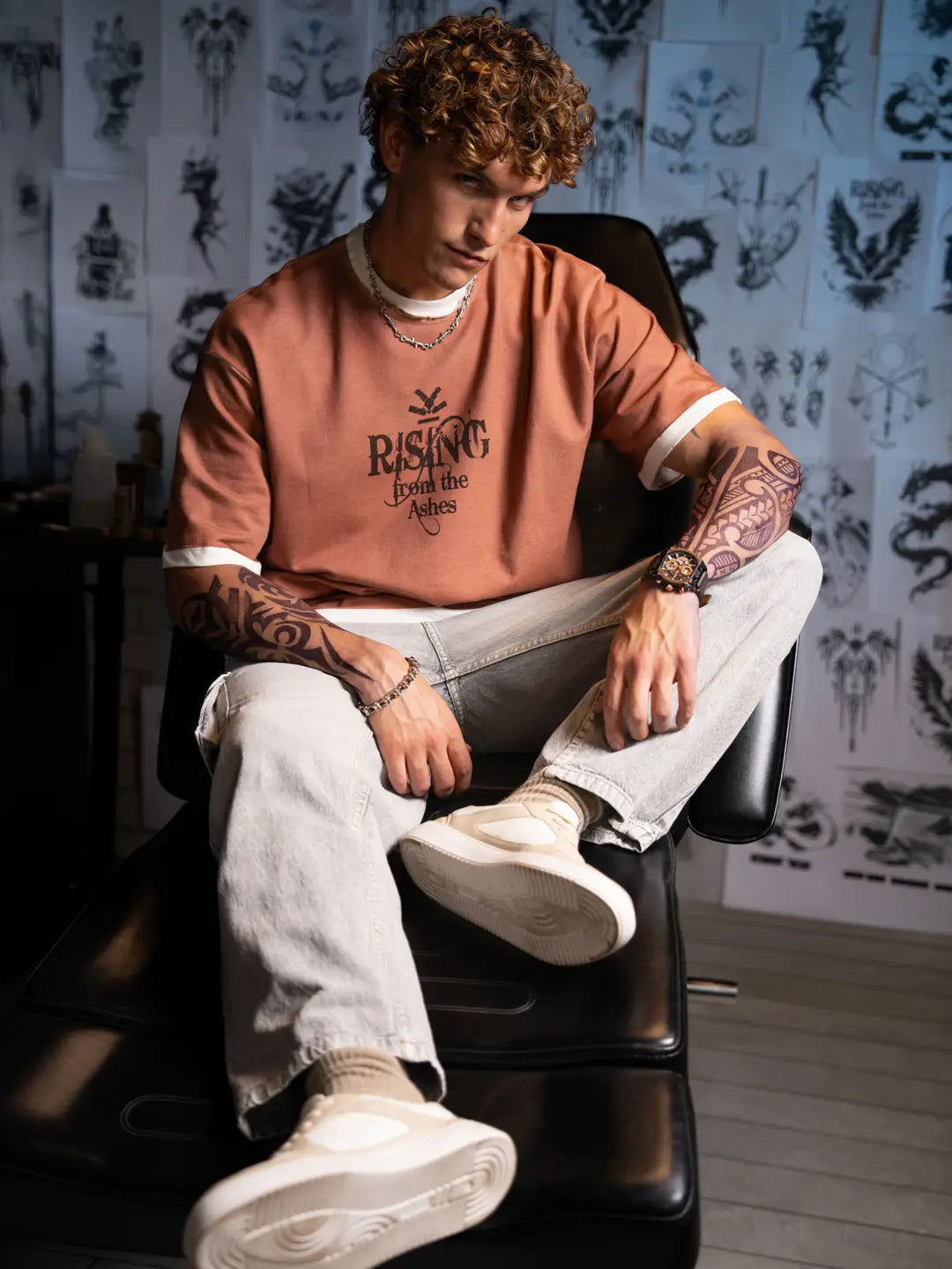 Rust Colored Rising From The Ashes T-Shirt Trendy Relaxed Fit Streetwear for Men
