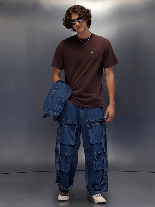 Streetwear Style Men’s Navy Ultra Utility Baggy Fit Cargo Denim Jeans