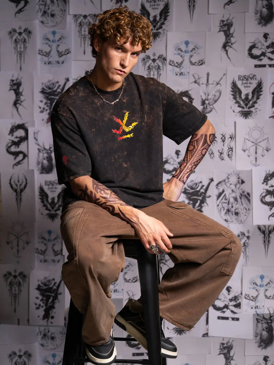 Premium Black T-Shirt with Flame Kissed Skull Printed Graphic Street Style