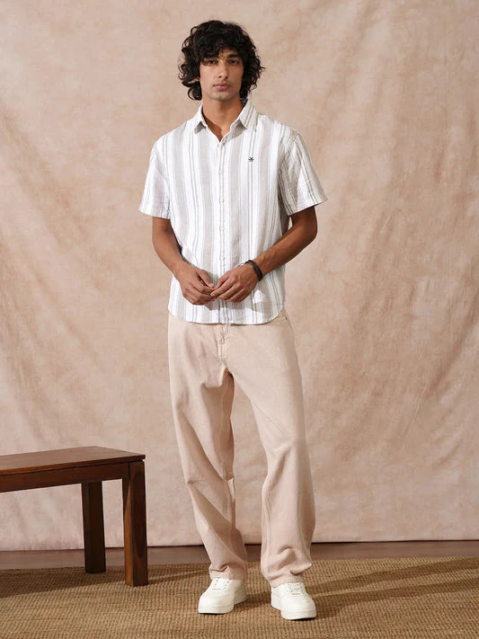 Men’s Textured Stripes Comfort Fit Cotton Shirt for Semi Formal and Casual Wear
