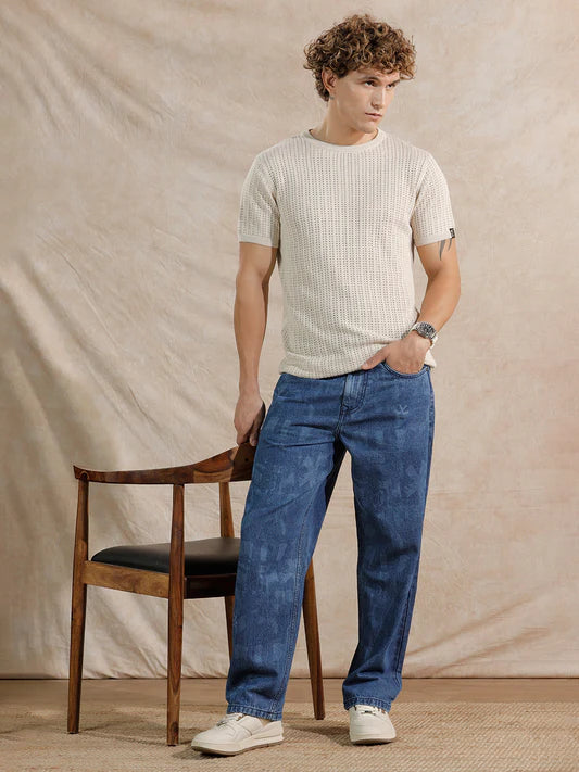 Luxury Inspired Casual Loose Fit Jeans in Med Stone for Men with Durable Fabric