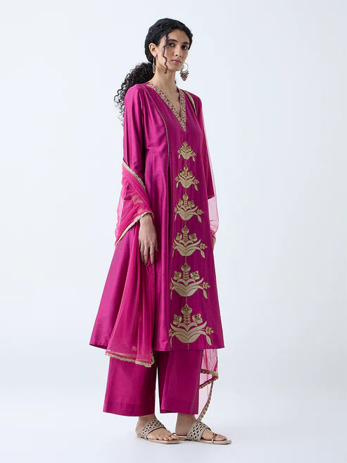 Contemporary Magenta Ethnic Anarkali with Luxurious Embellishments and Matching Dupatta