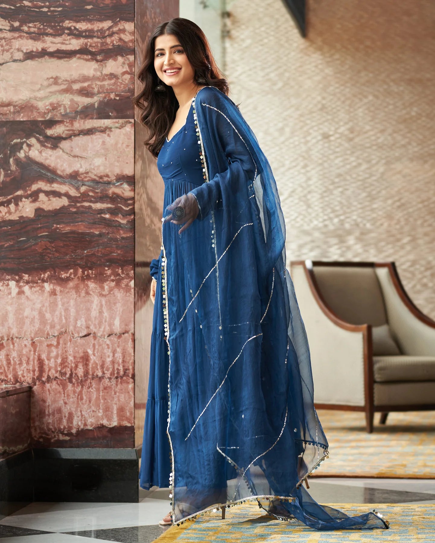 Stunning Aradhna Blue Georgette Suit Set with Intricate Embroidery for Special Occasions