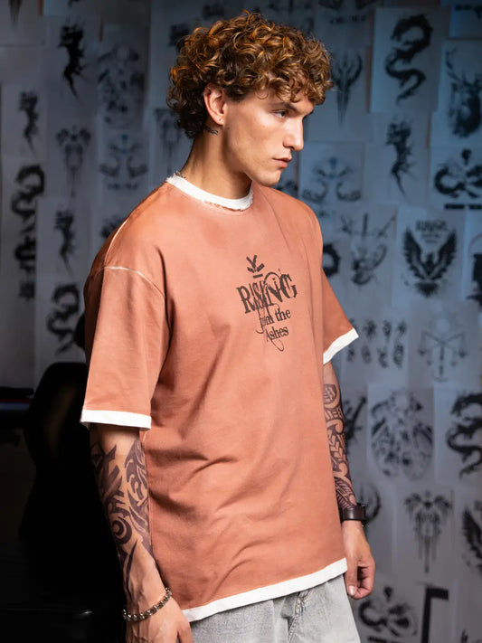 Rust Colored Rising From The Ashes T-Shirt Trendy Relaxed Fit Streetwear for Men