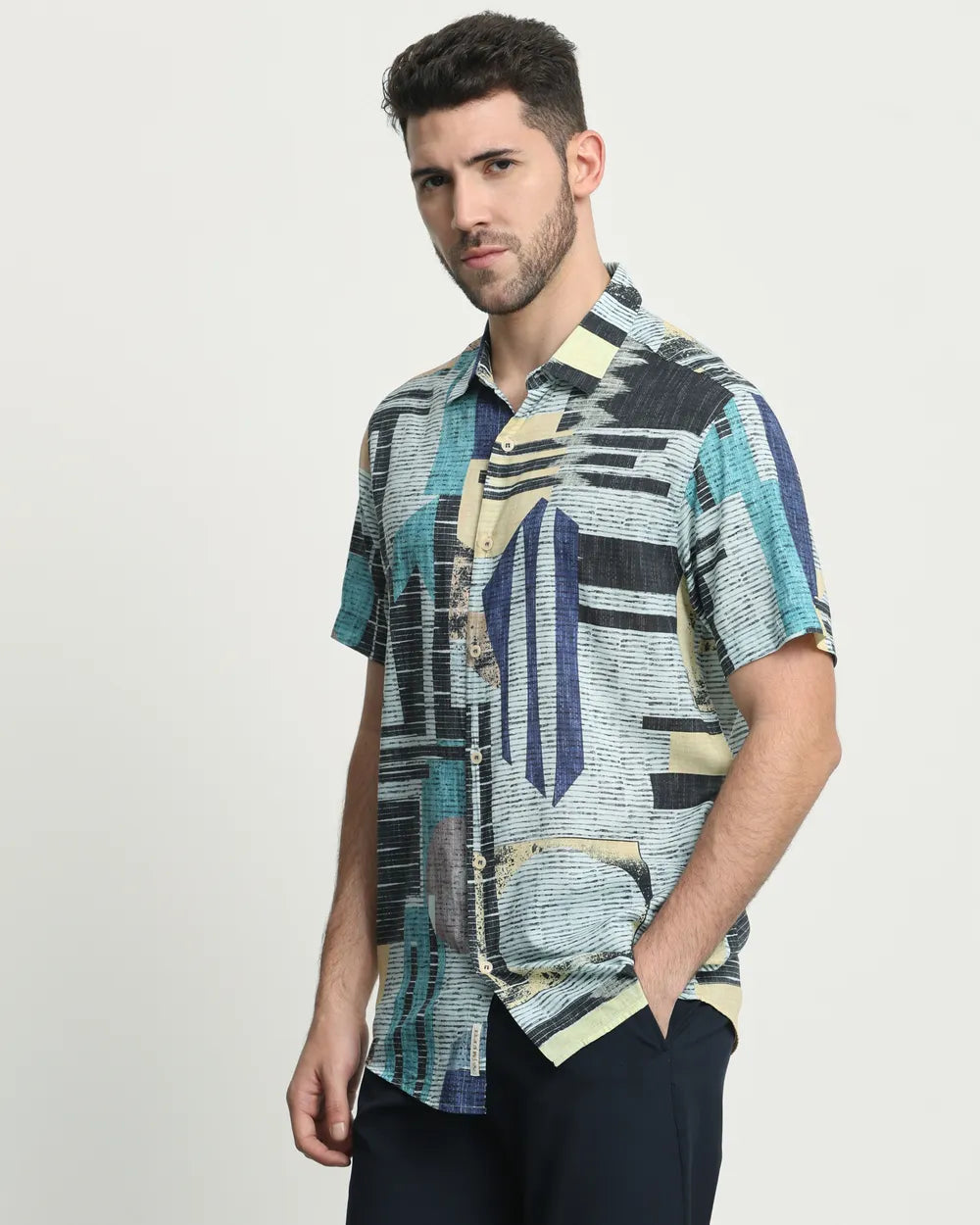 Classic Multi Digital Print Slim Fit Casual Shirt for Men with Timeless Appeal