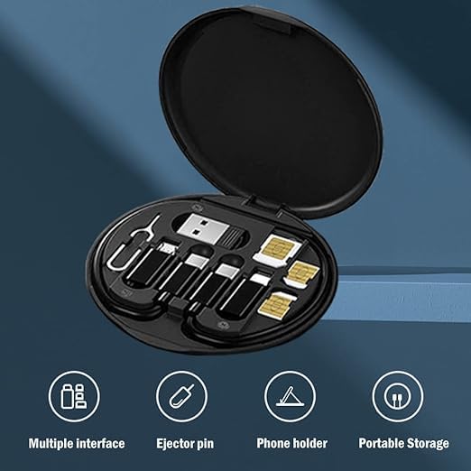 Mini Digital Gadget Storage Box with Data Cable, Battery Charger, and SIM Card Slots