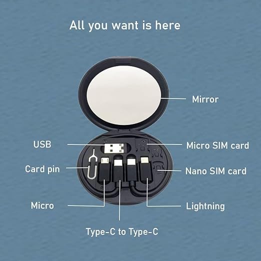 Mini Digital Gadget Storage Box with Data Cable, Battery Charger, and SIM Card Slots