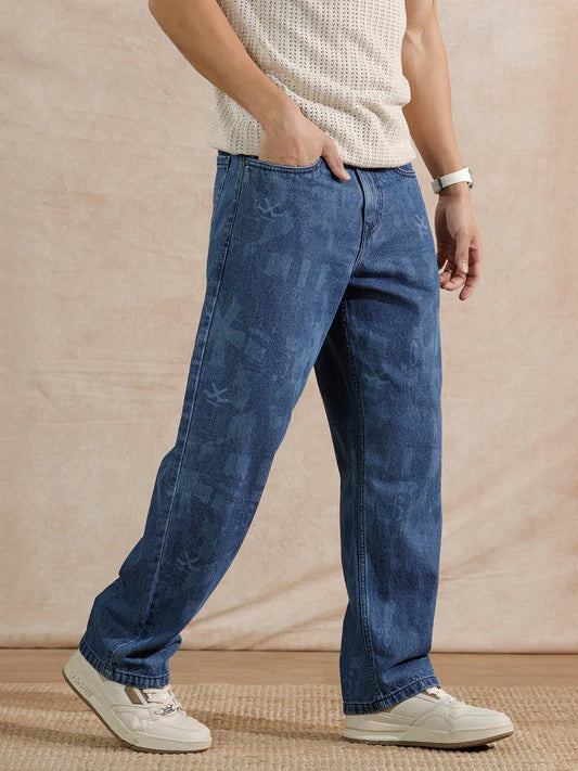 Luxury Inspired Casual Loose Fit Jeans in Med Stone for Men with Durable Fabric