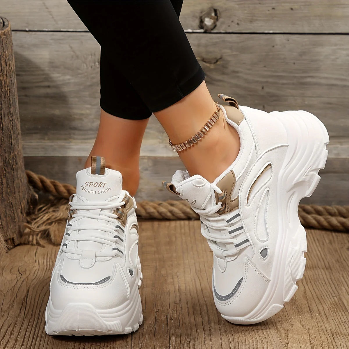 Fashion Forward Womens Chunky Sneakers with Lace Up Closure and Low Top Design