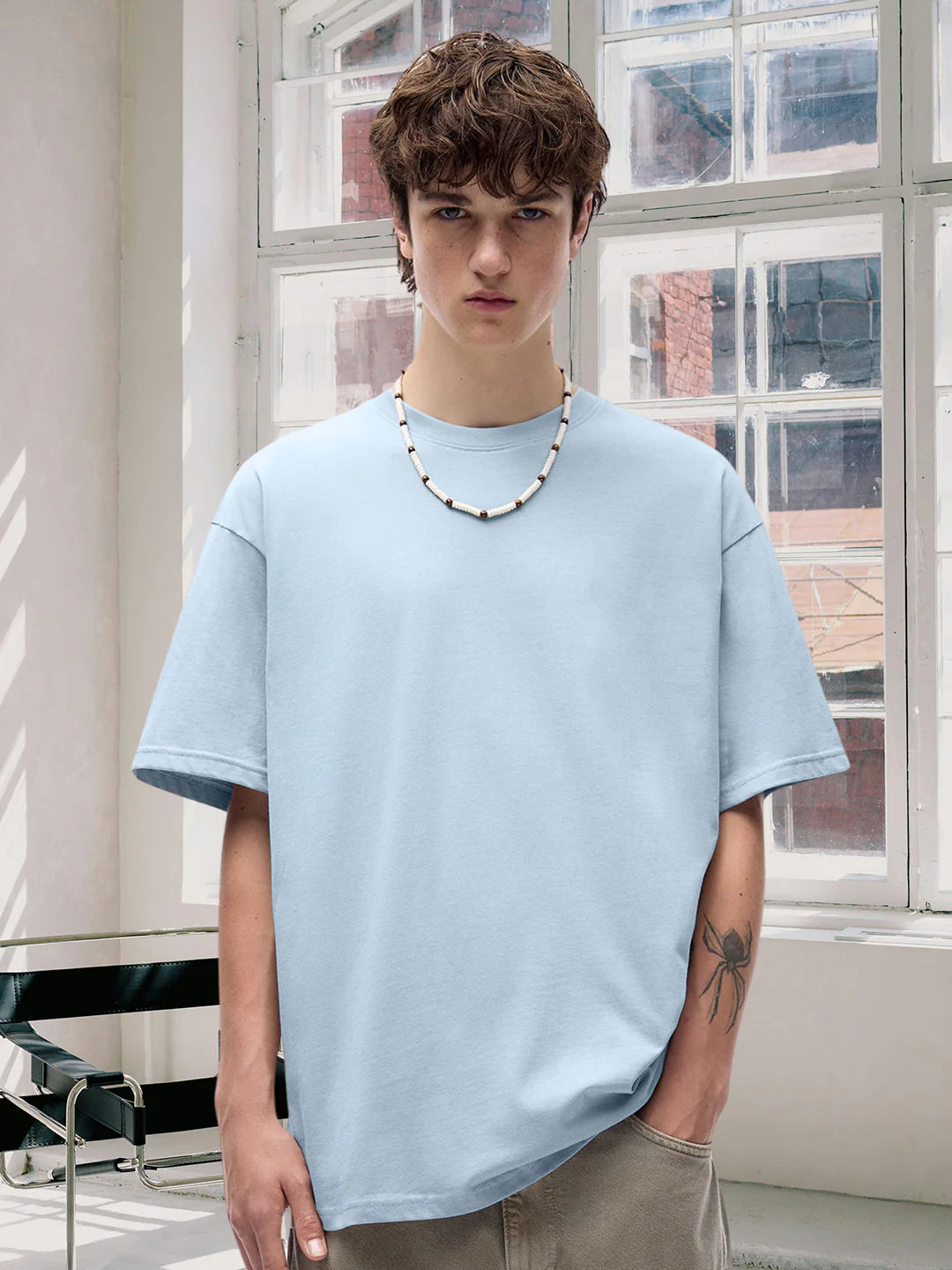 Solid Sky Oversized T Shirt for Men Made from Soft Cotton Blend for Comfort, Style, and Daily Wear