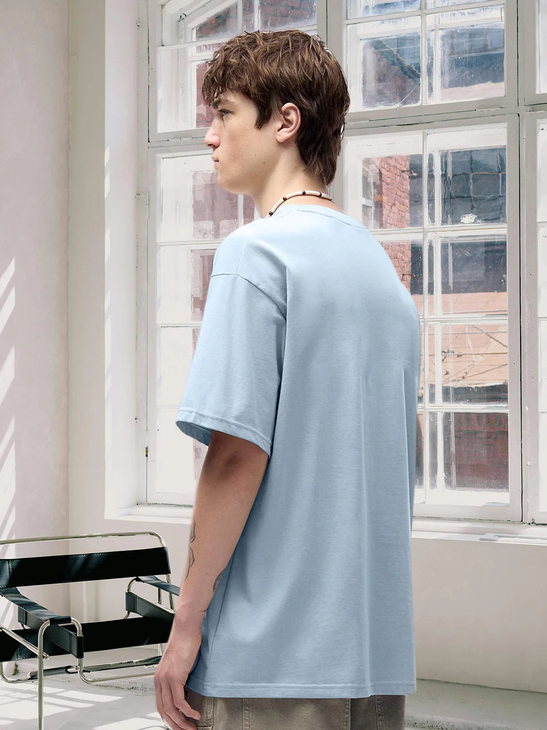 Solid Sky Oversized T Shirt for Men Made from Soft Cotton Blend for Comfort, Style, and Daily Wear