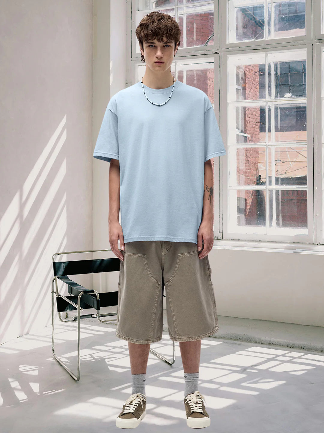 Solid Sky Oversized T Shirt for Men Made from Soft Cotton Blend for Comfort, Style, and Daily Wear