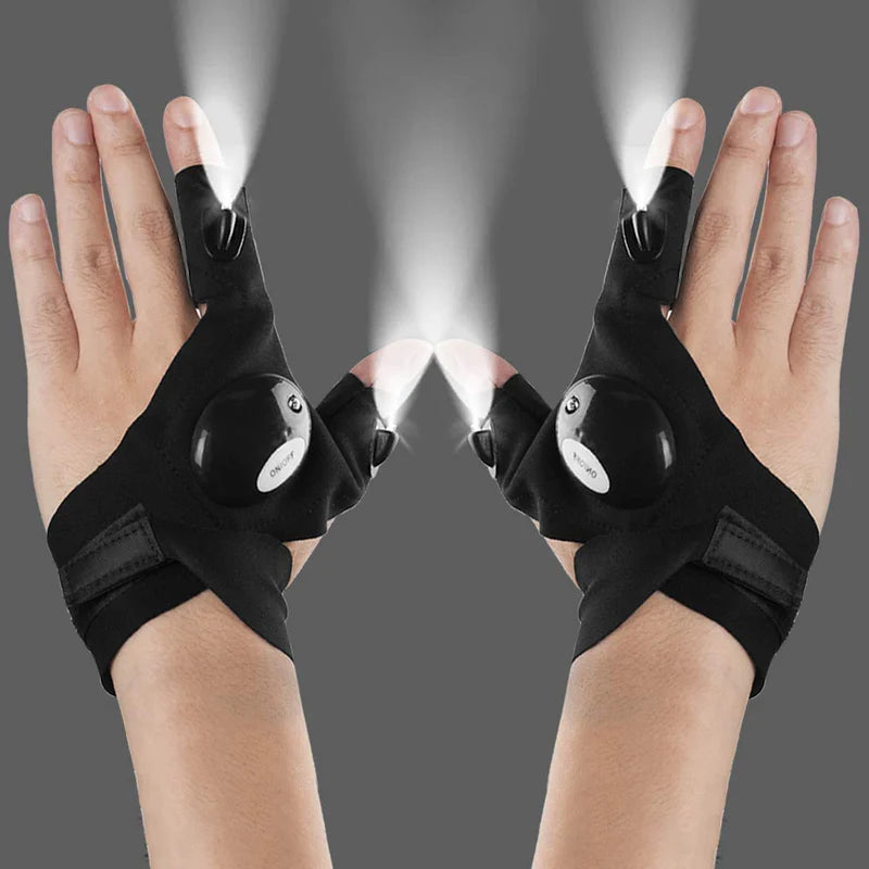 LED Flashlight Gloves with Fingerless Design for DIY Repairs, Hunting, Hiking, and Outdoor Use