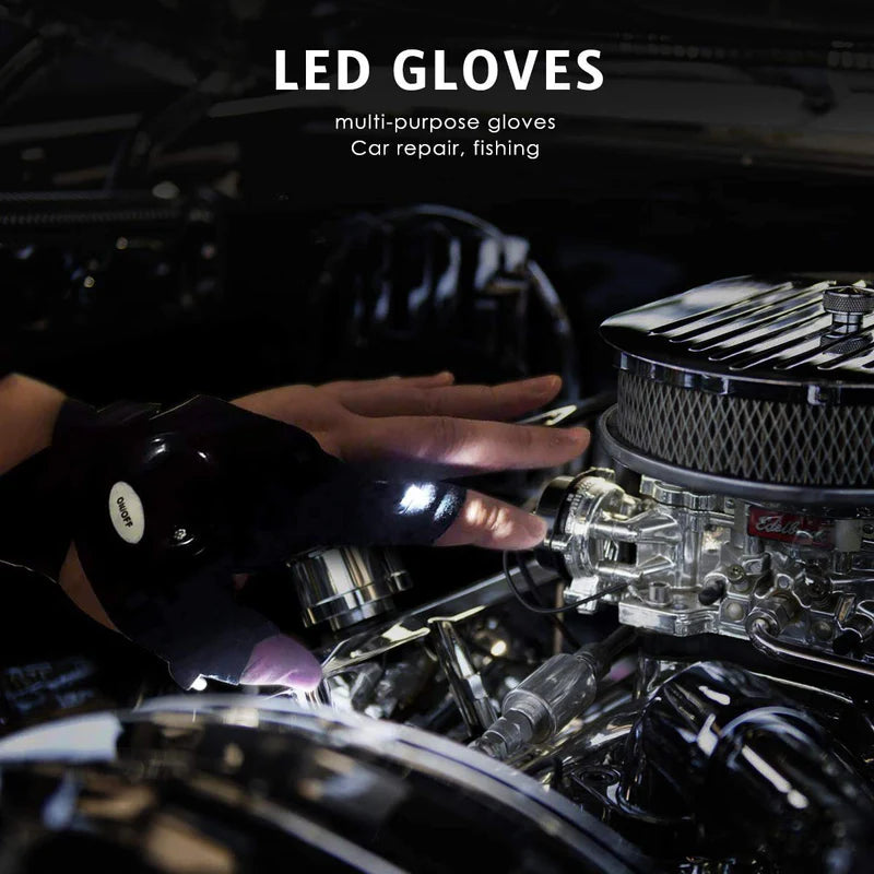 LED Flashlight Gloves with Fingerless Design for DIY Repairs, Hunting, Hiking, and Outdoor Use