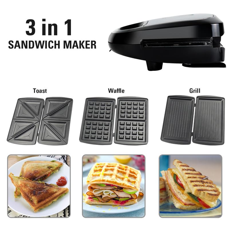 Large Sandwich Maker with Detachable Plates for Toast, Waffle, and Grill