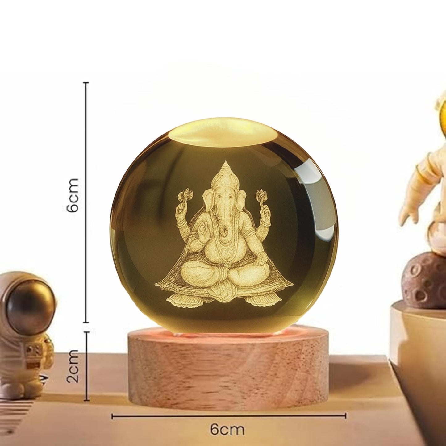 Ganesh Ji 3D Crystal Ball LED Night Lamp USB Powered for Bedroom Décor