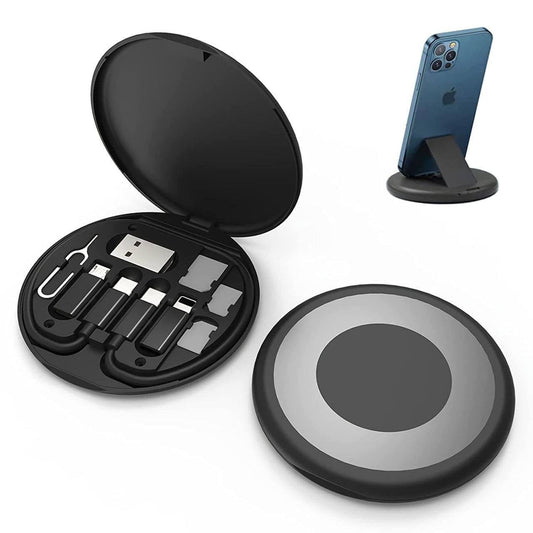 Mini Digital Gadget Storage Box with Data Cable, Battery Charger, and SIM Card Slots